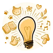 A lightbulb surrounded by small symbols for ideas
