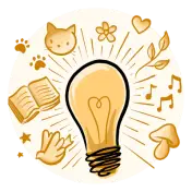 A lightbulb surrounded by small symbols for ideas