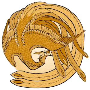 A circular Japanese-style phoenix drawing